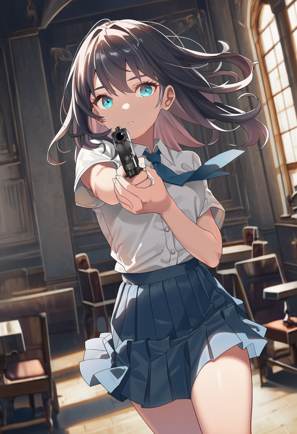 制服とハンドガン