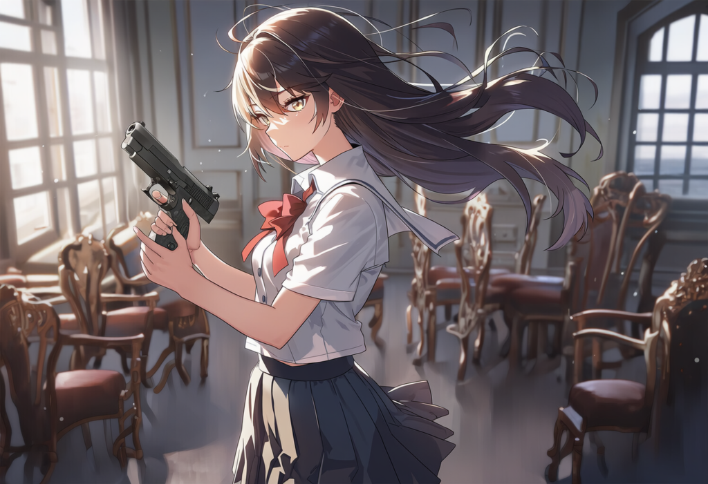 制服とハンドガン