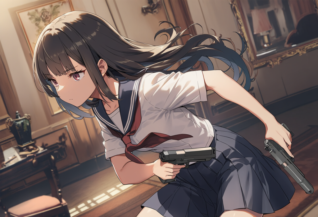 制服とハンドガン