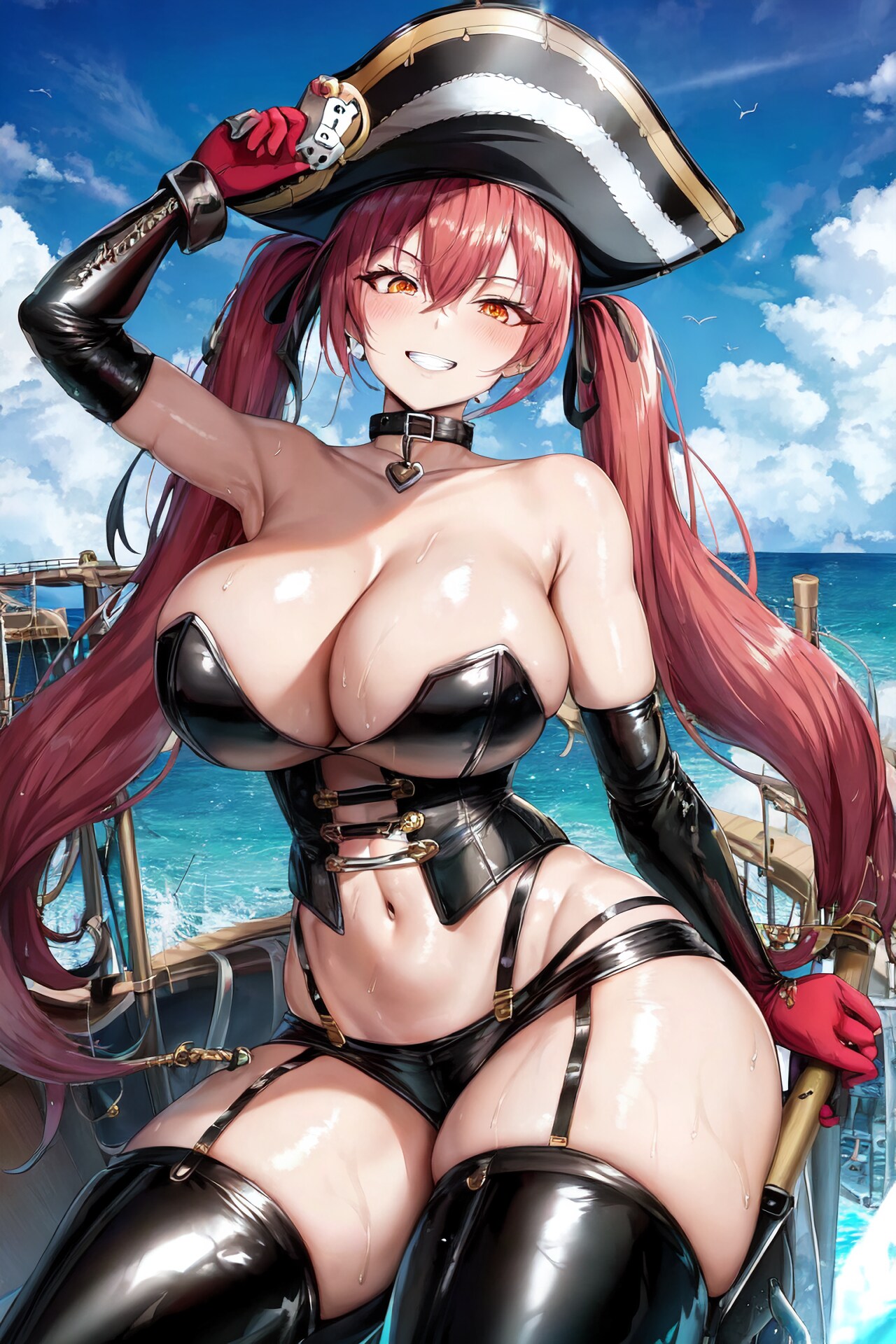 赤髪ツインテールボンデージ女海賊ちゃん HolaraAI