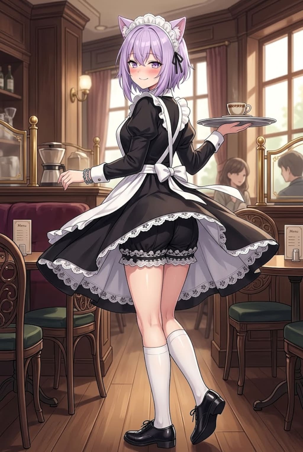 老舗喫茶店の正統派メイド服のシス