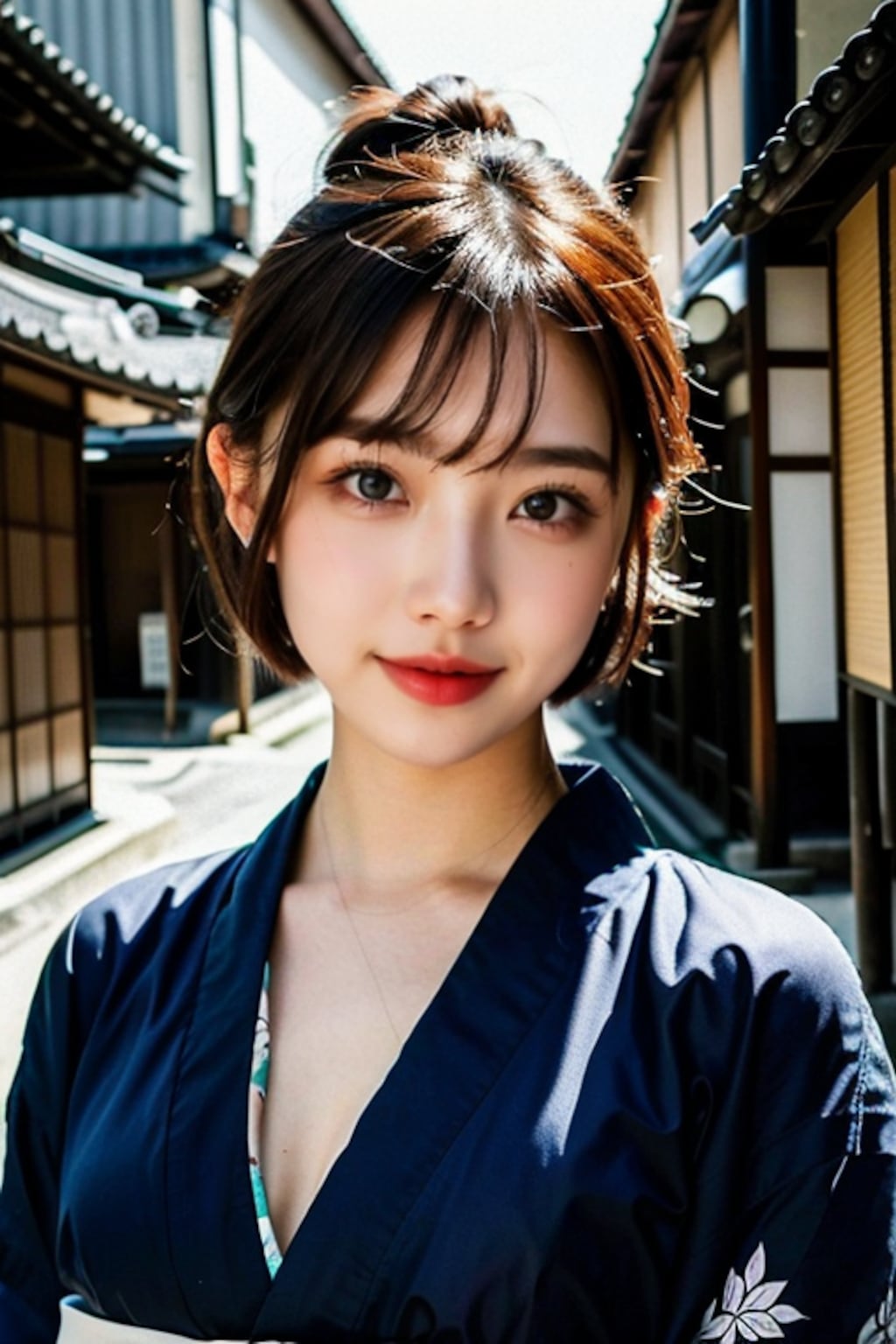 振り向き着物美女