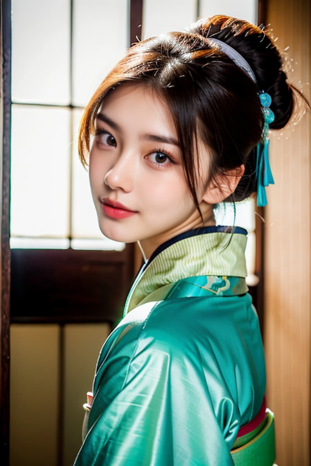 振り向き着物美女