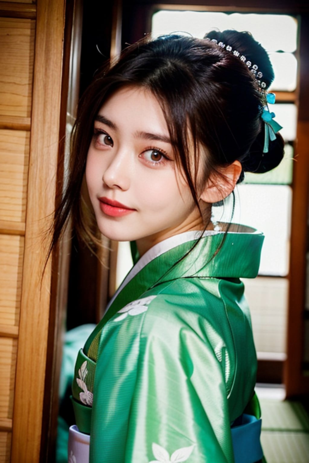 振り向き着物美女