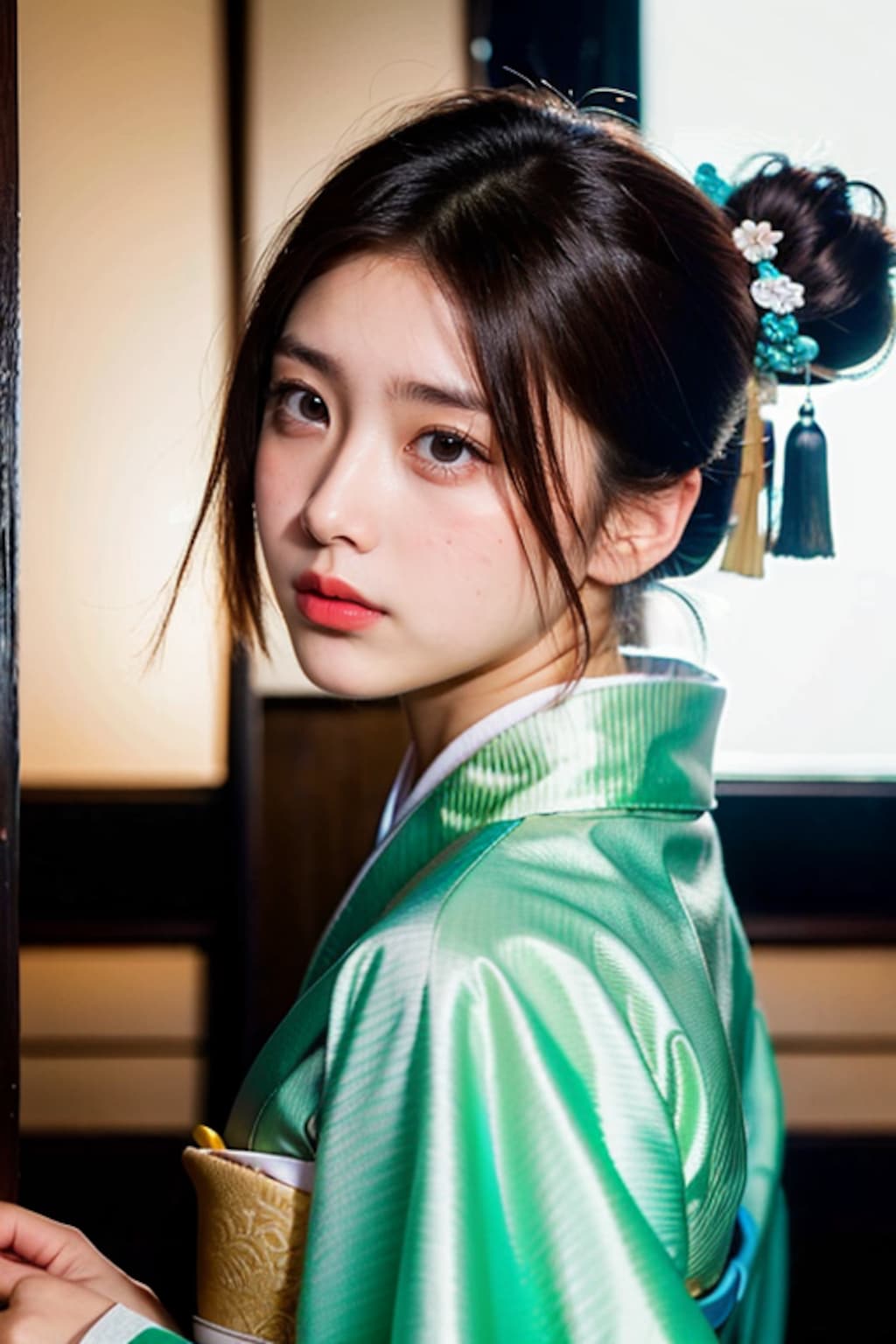 振り向き着物美女