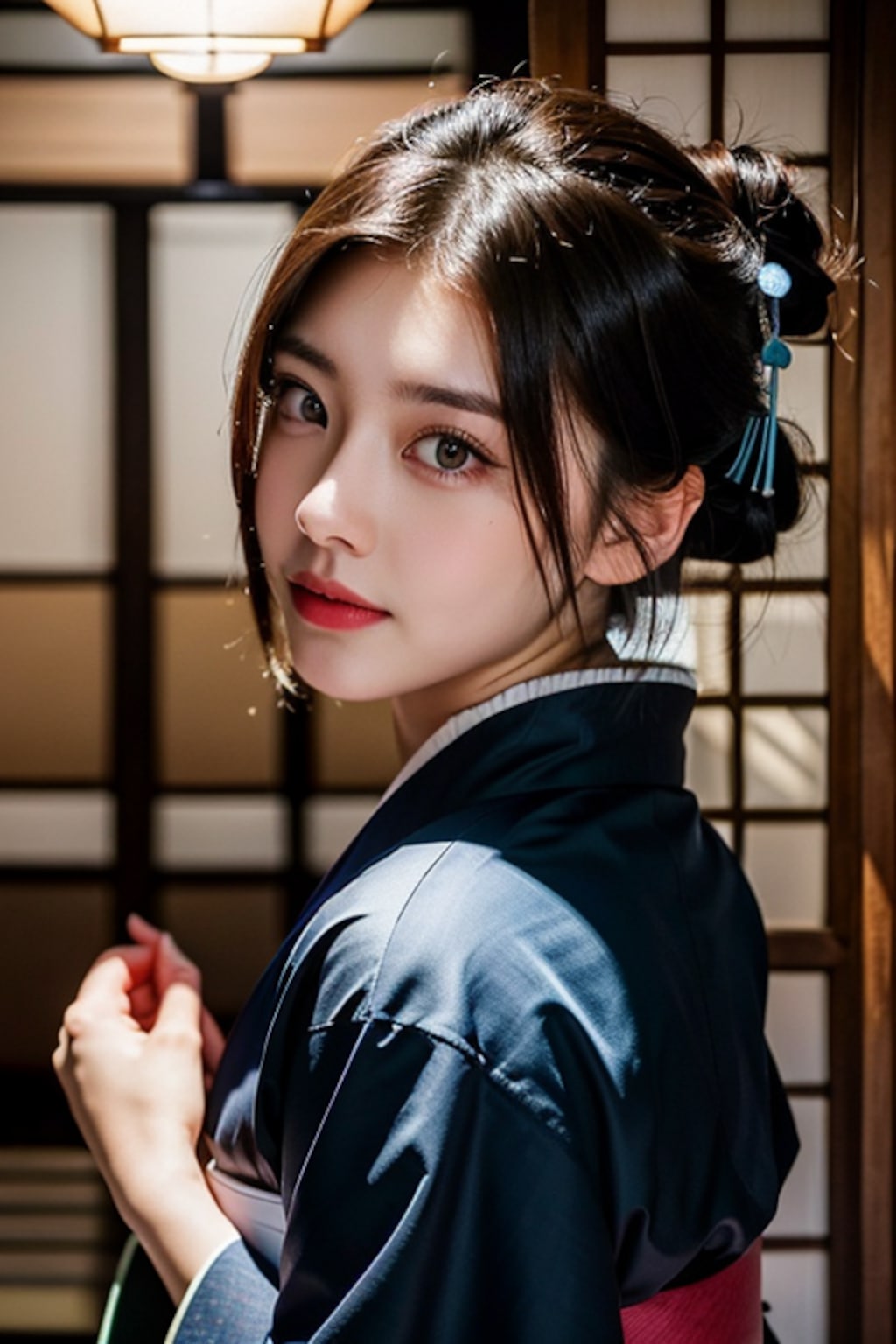 振り向き着物美女