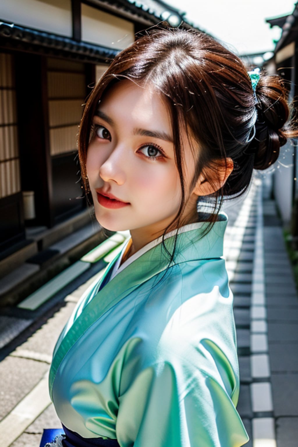 振り向き着物美女