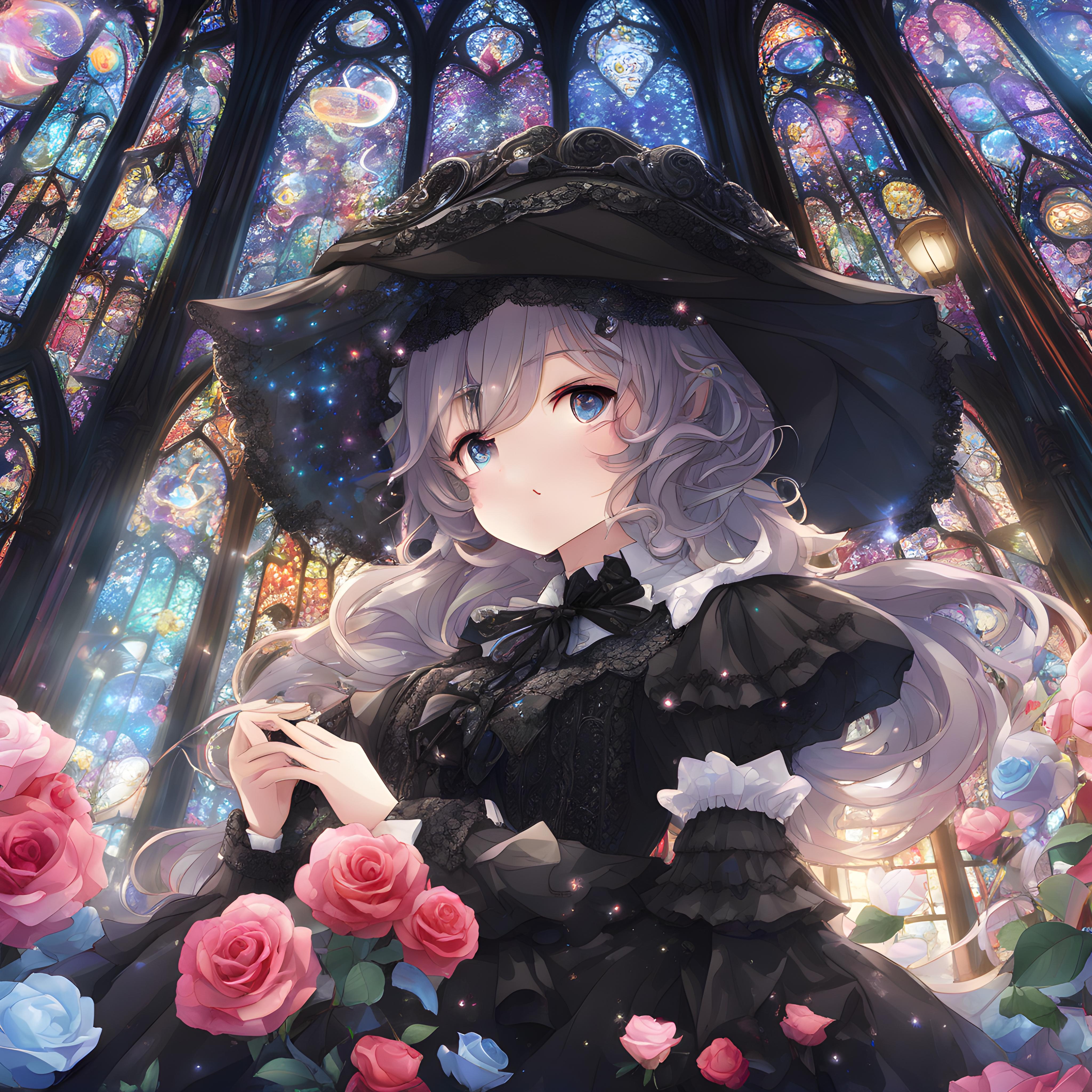 💓ステンドグラスを背景にしたゴスロリ娘