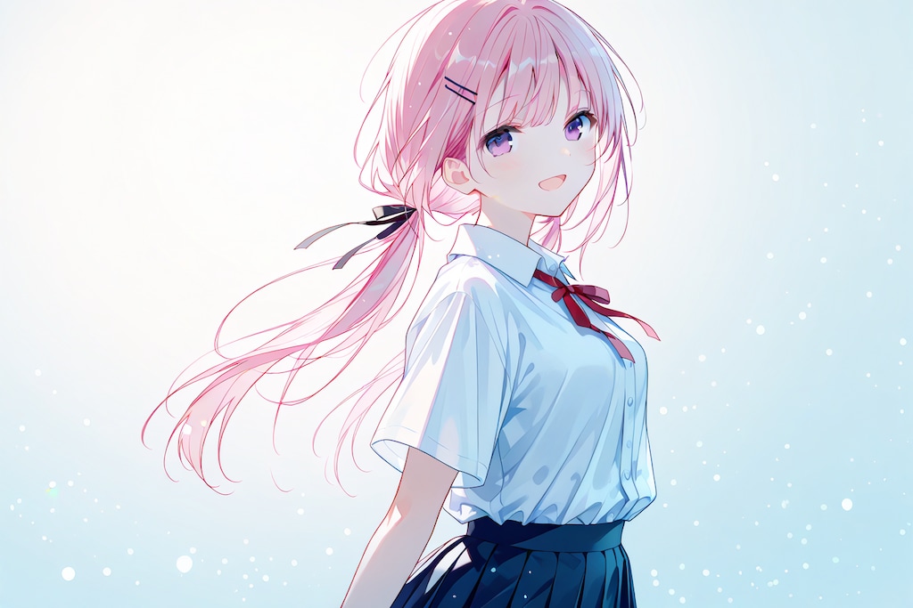 桃香、淡い光の中で微笑む