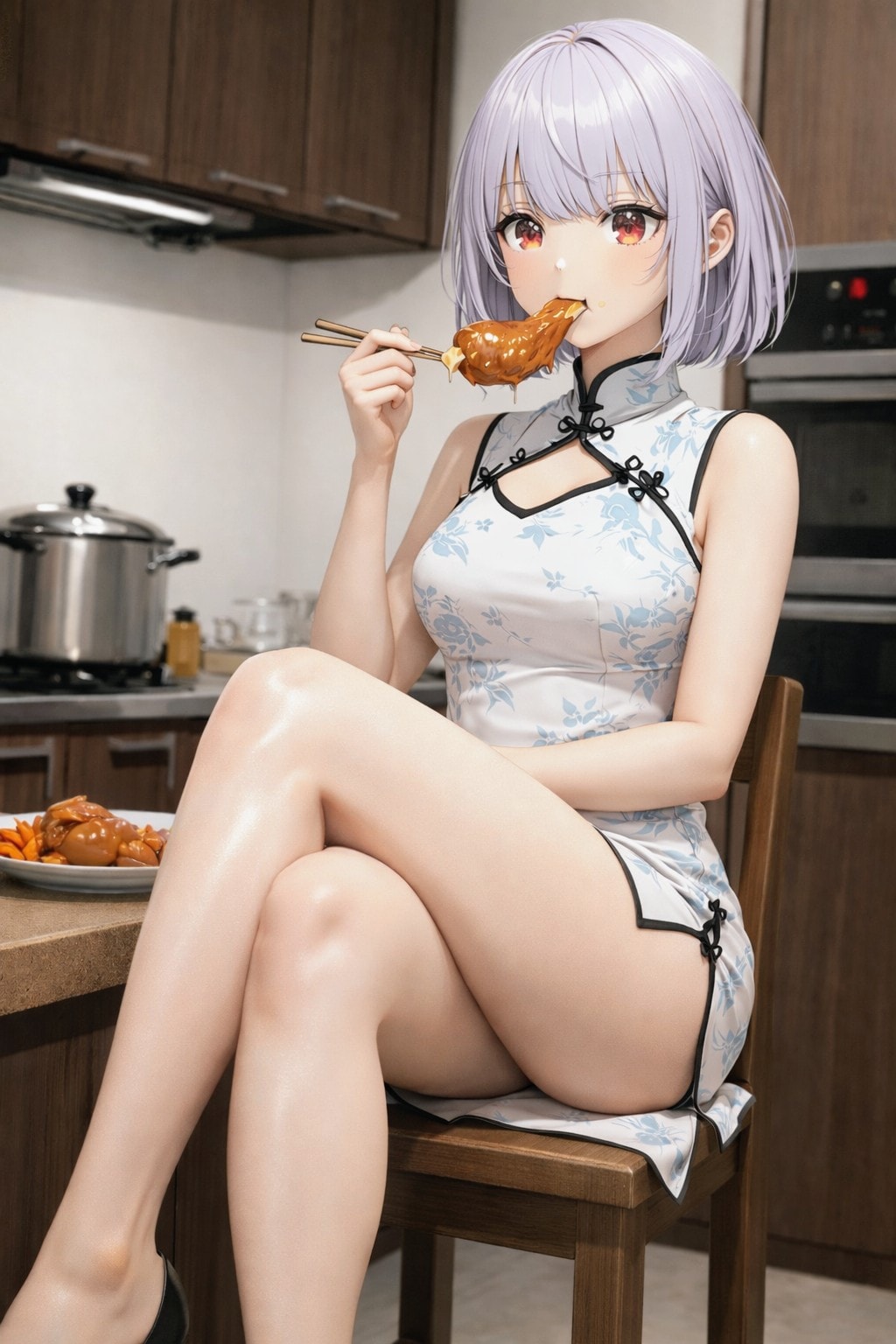 リメイク・鶏胸肉食べてる、銀髪#SEEKERさん | の人気AIイラスト・グラビア