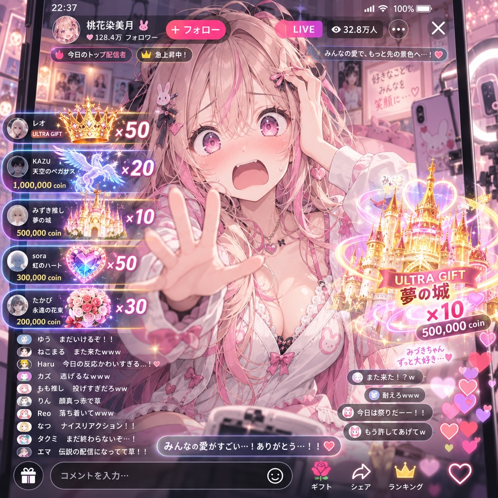 【ちちぷいGPTimages2.5】【試作】桃花染美月、生配信 | の人気AIイラスト・グラビア