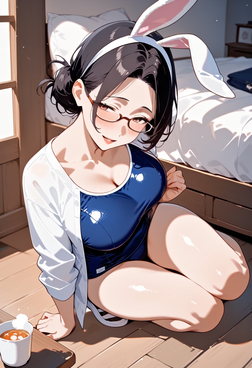 スク水バニーメガネ熟女