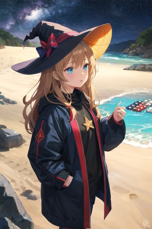 砂浜の魔女と星空 | の人気AIイラスト・グラビア