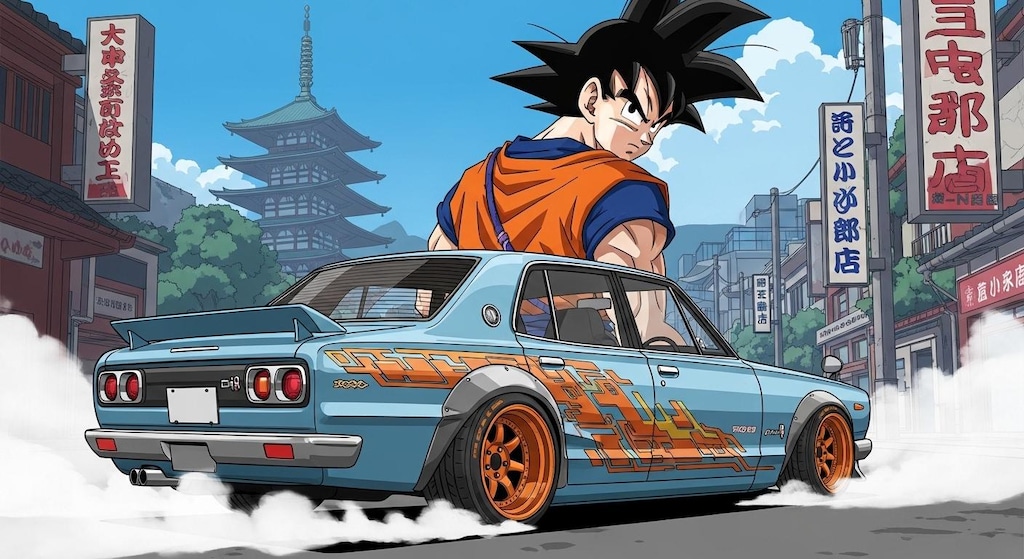 孫悟空とスカイラインセダン