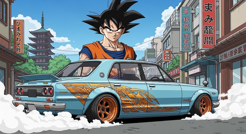 孫悟空とスカイラインセダン