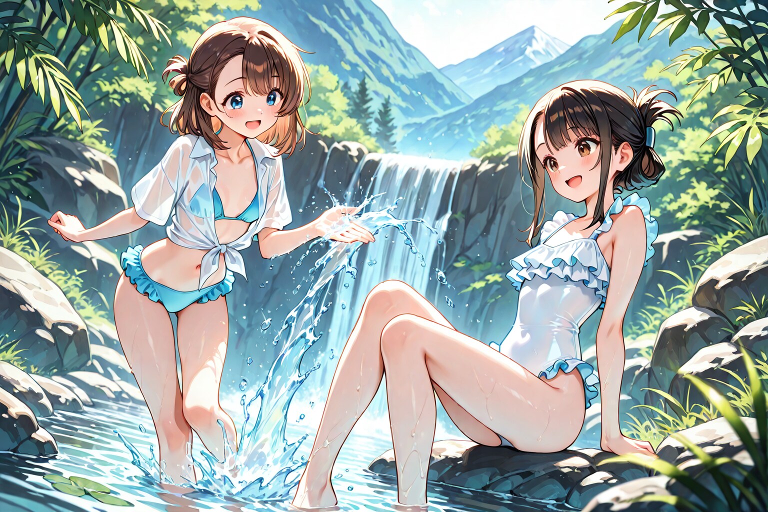 川で涼む