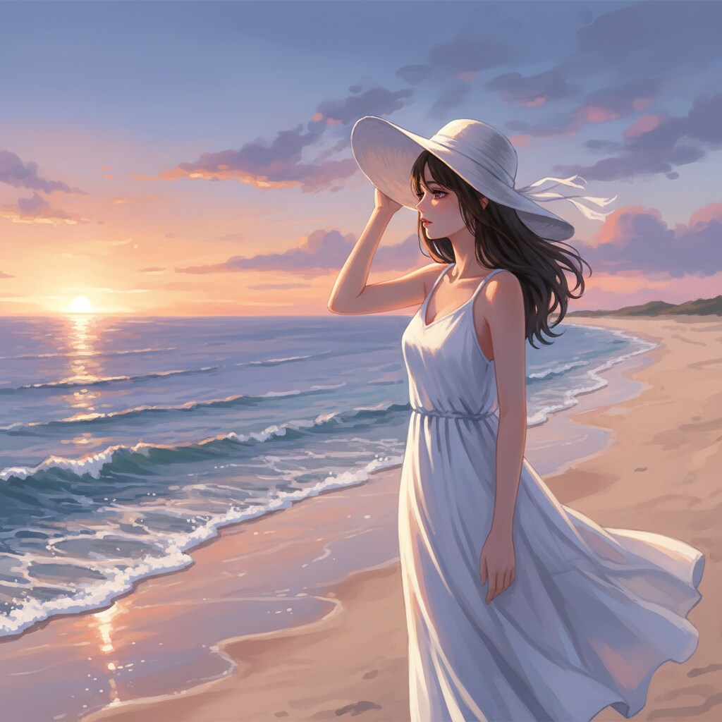 海を眺める女性