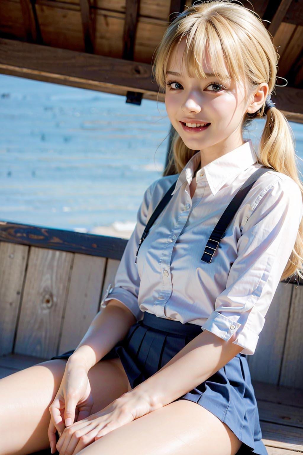 AIイラスト白ギャル貧乳ロリ顔　エロ画像　18歳女子校生海外コスプレイヤー　「お父さんのチンポに座っていると、穏やかで幸せなひとときが広がっていくよ！」
