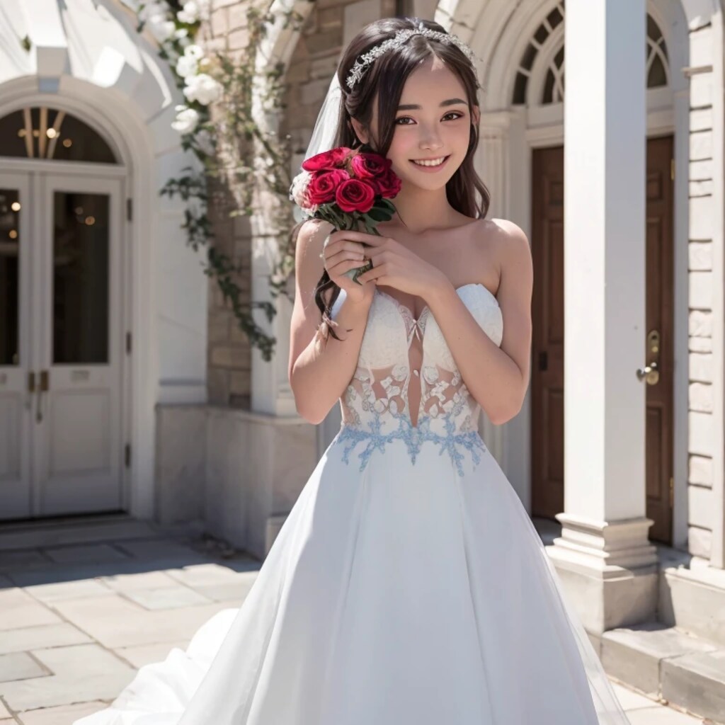 黒髪ロングでウェディングドレスの美女１７１