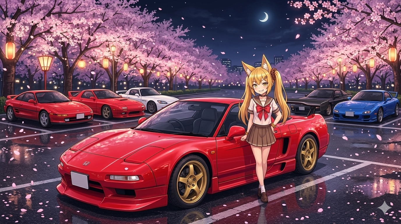 ミラさんとホンダNSX❗リアルスポーツカー達と桜🌸 | の人気AIイラスト・グラビア