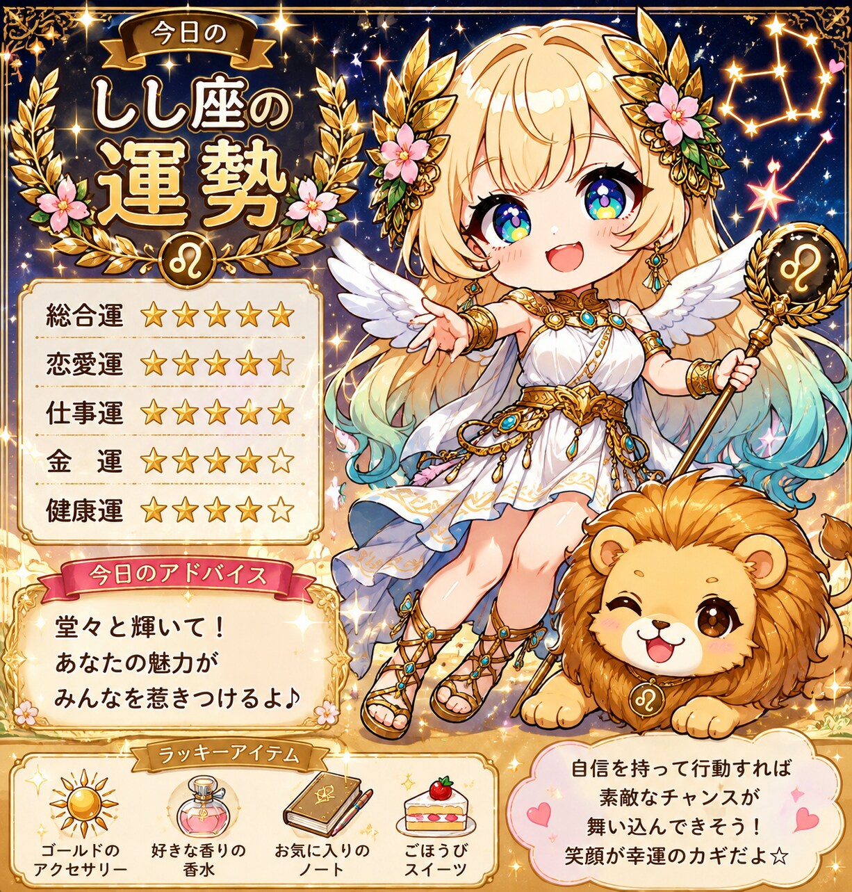 今日のしし座の運勢 by 勝利の女神 | の人気AIイラスト・グラビア