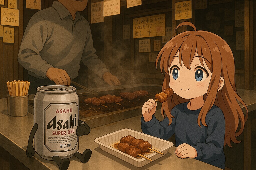 西成でホルモン焼きを食べる小さな女の子