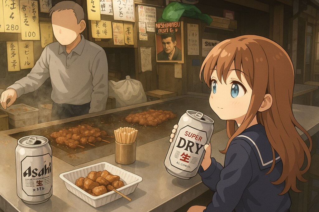 西成でホルモン焼きを食べる小さな女の子
