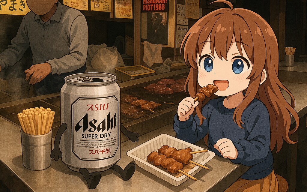 西成でホルモン焼きを食べる小さな女の子