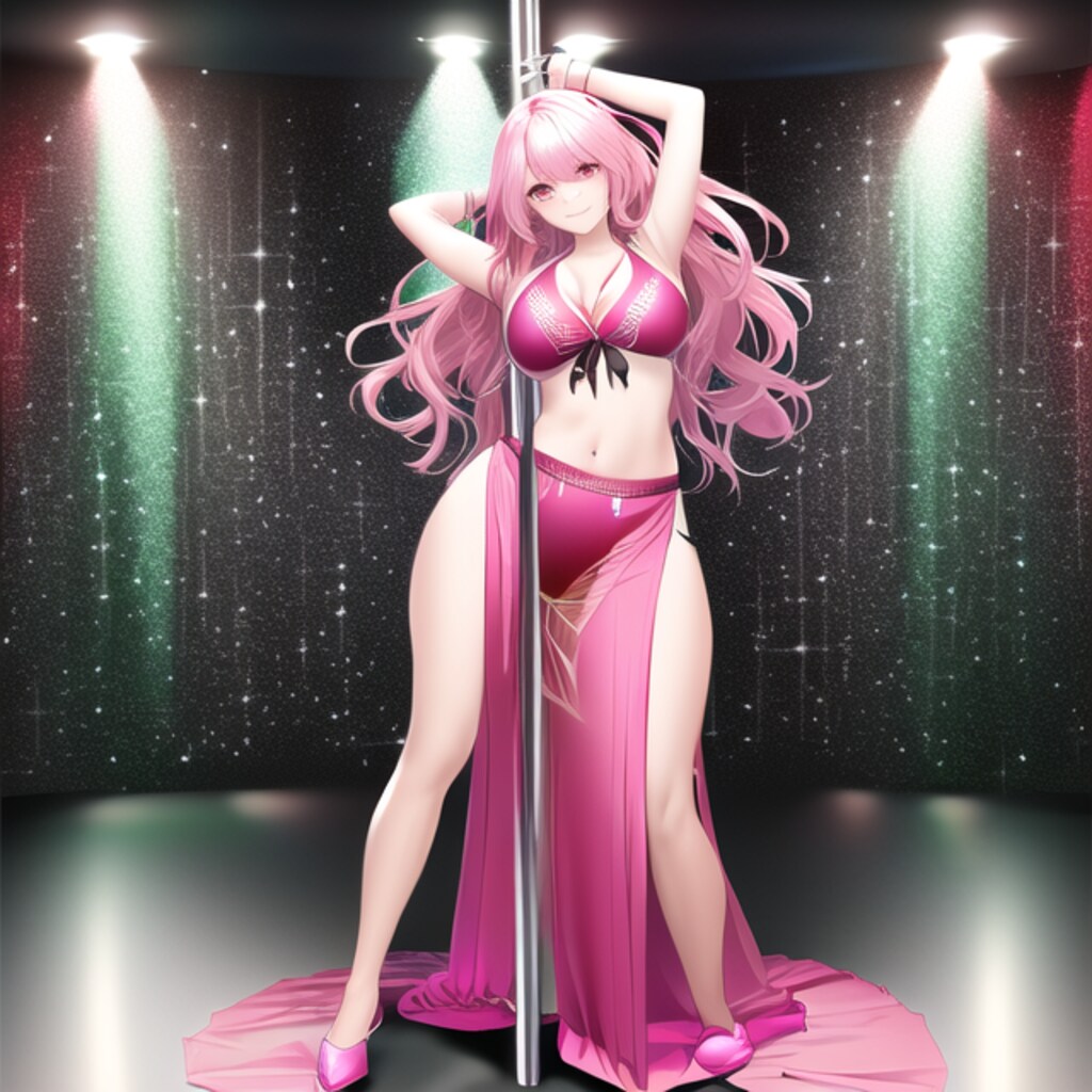 ピンク髪ゆるふわロングちゃんのポールダンス的な