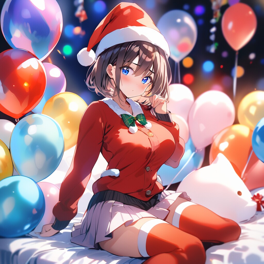 サンタコスの女の子とキラキラの風船 | の人気AIイラスト・グラビア