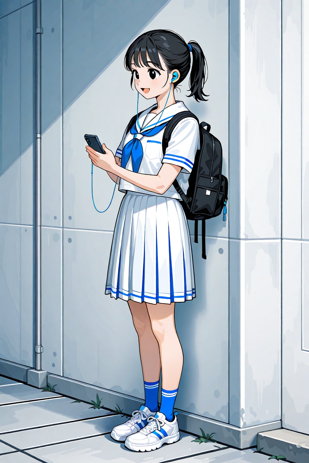 音楽を聴くセーラー服少女