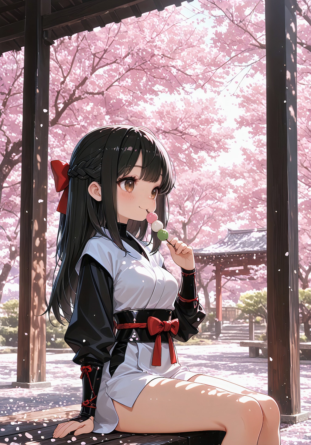 忍務完了、桜の下でひと休み
