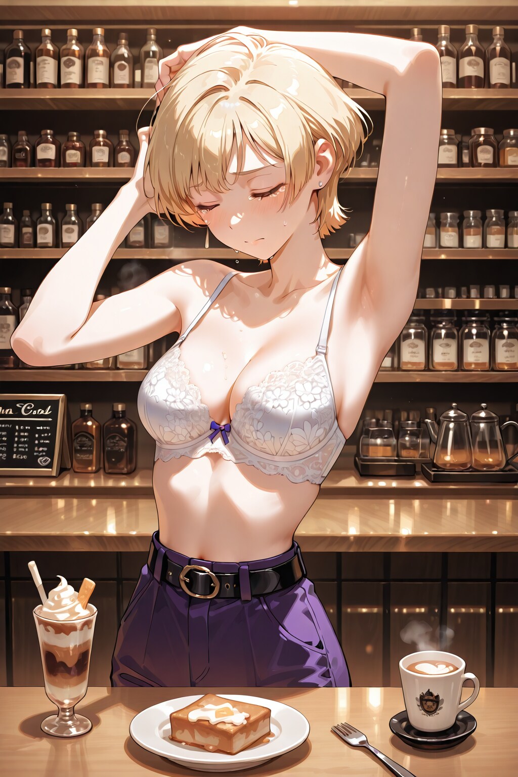 かっこかわいいカフェバーオーナージェシカ・ブレストンの純白レースブラ