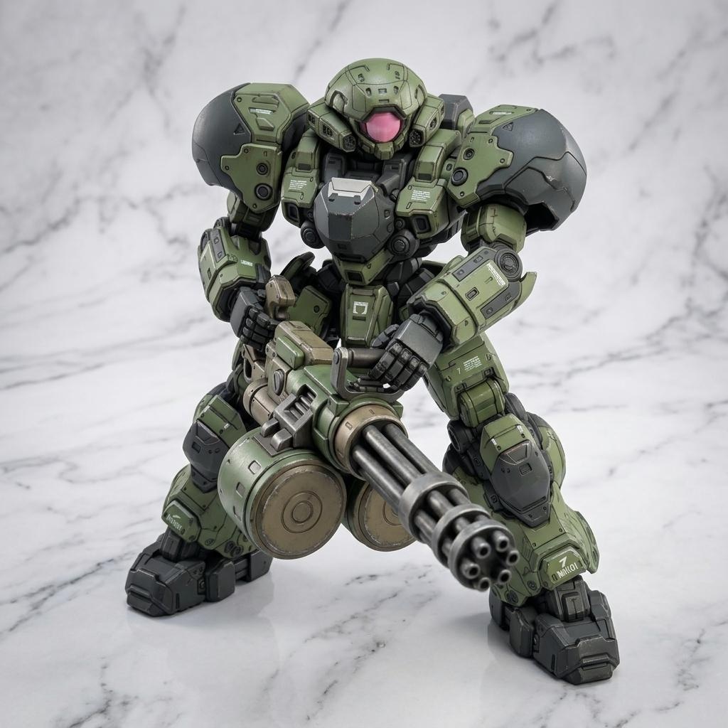 AIガチャ戦機 少数生産機＋重ガトリング（習作）　三面図経由フィギア