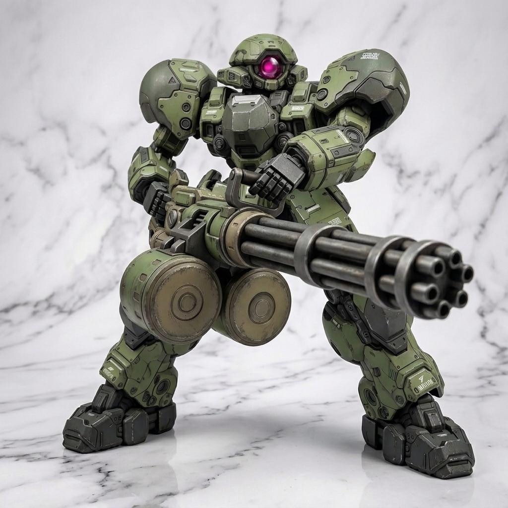 AIガチャ戦機 少数生産機＋重ガトリング（習作）　三面図経由フィギア
