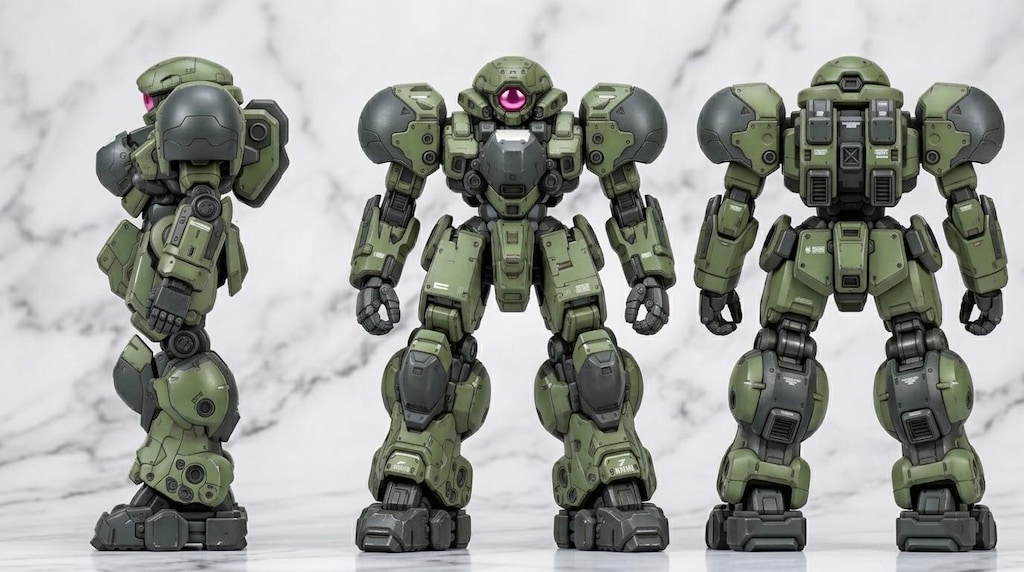 AIガチャ戦機 少数生産機＋重ガトリング（習作）　三面図経由フィギア
