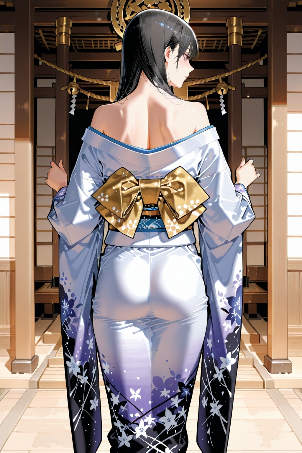 参拝をする着物美女（着物で参拝でさえ少しでも脱がそうとするpuiサイテェ～）