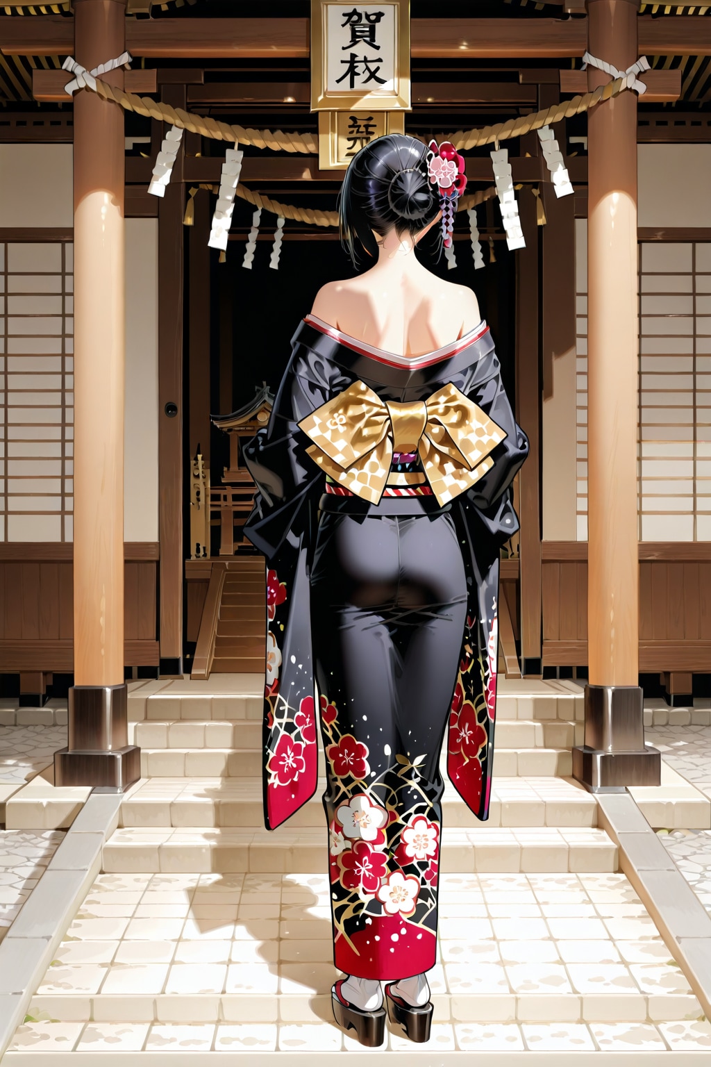 参拝をする着物美女（着物で参拝でさえ少しでも脱がそうとするpuiサイテェ～）