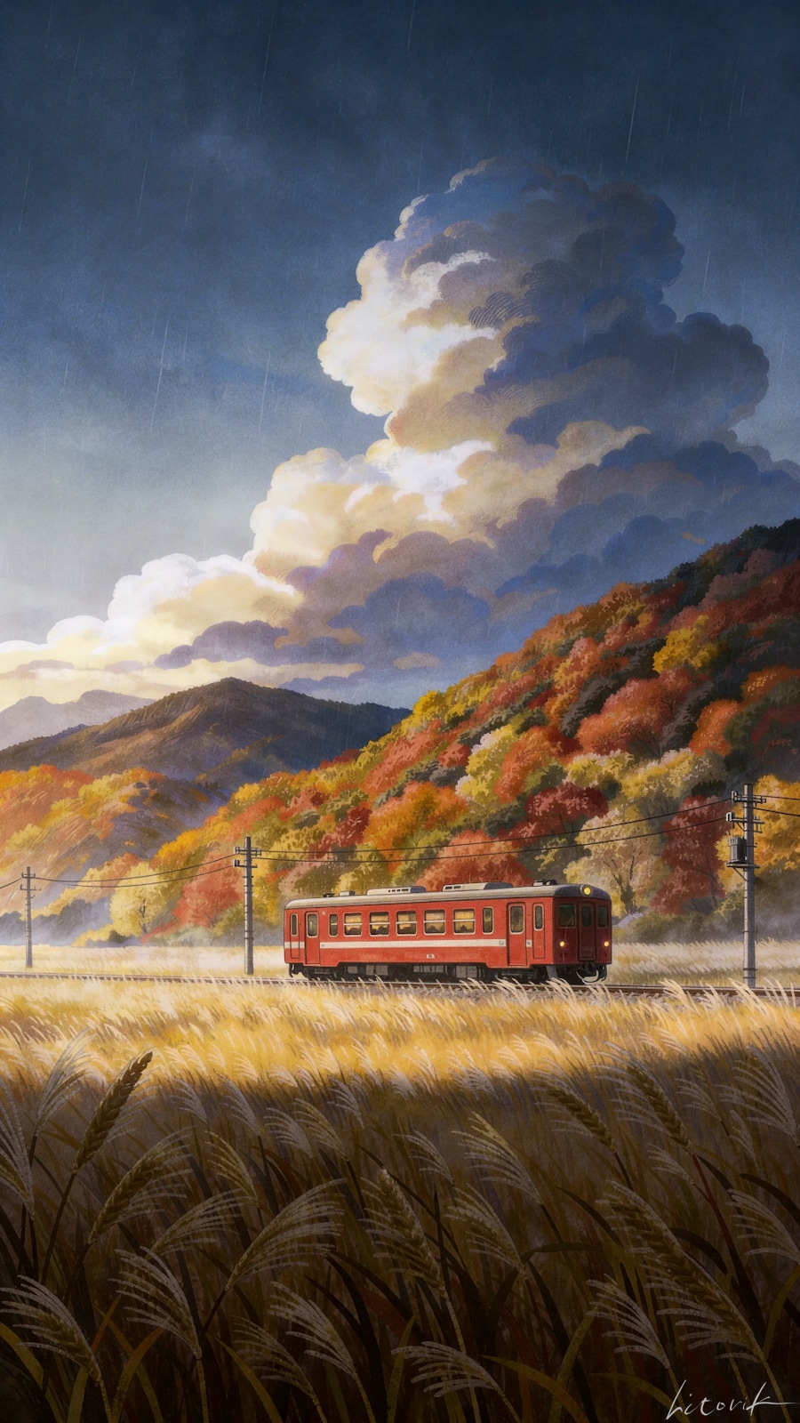 雨空の下のローカル線／スマホ壁紙アーカイブ | の人気AIイラスト・グラビア