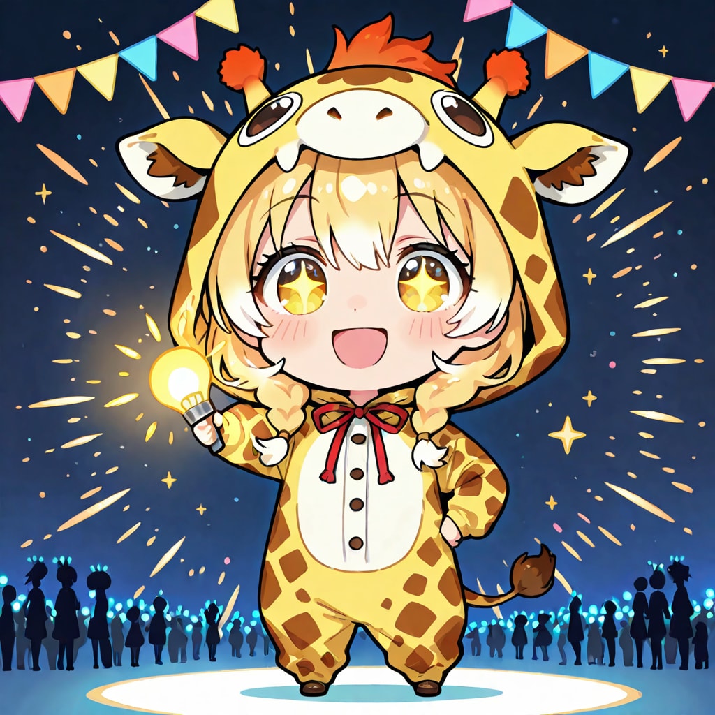 3月25日の電気記念日を祝うキリン着ぐるみちび子ちゃん