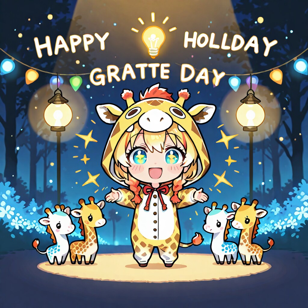 3月25日の電気記念日を祝うキリン着ぐるみちび子ちゃん | の人気AIイラスト・グラビア