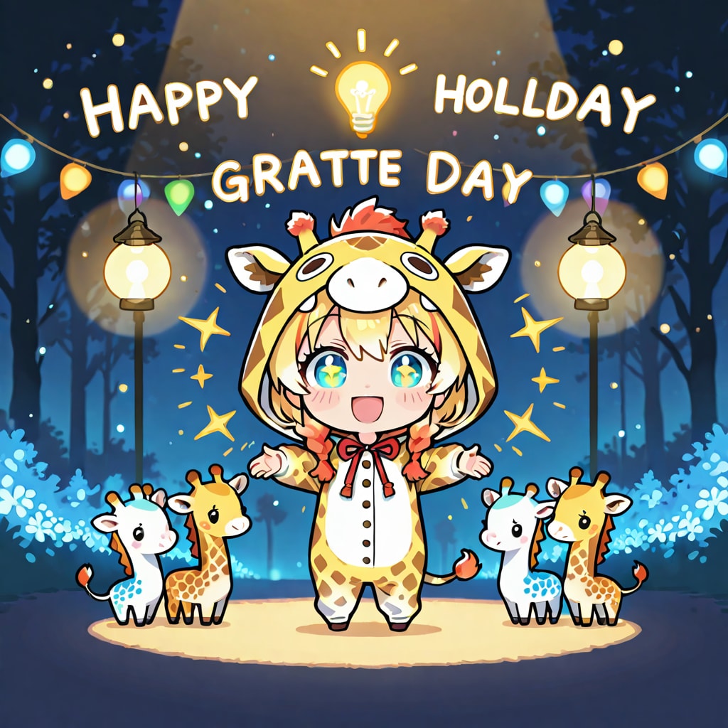 3月25日の電気記念日を祝うキリン着ぐるみちび子ちゃん