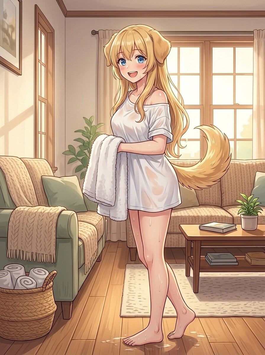 お風呂上がりの犬耳少女