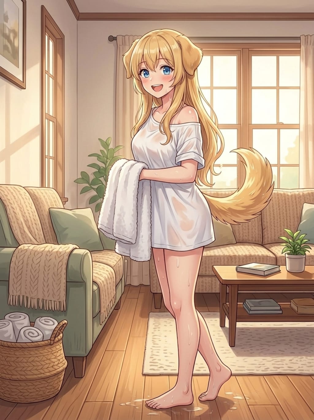 お風呂上がりの犬耳少女