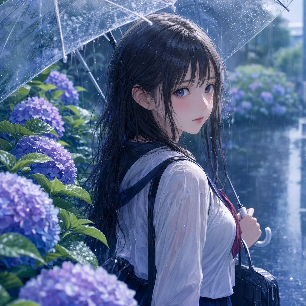 紫陽花と少女 | の人気AIイラスト・グラビア