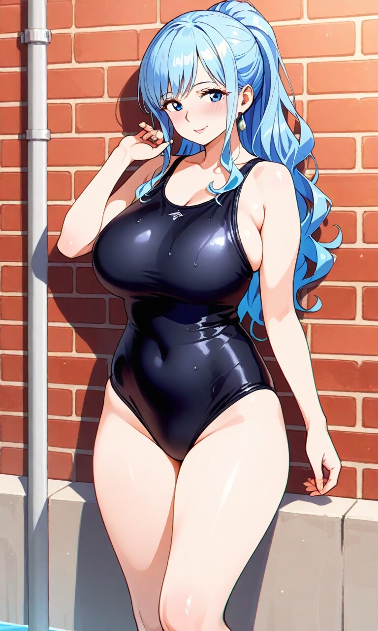 黒いワンピース水着のおユキさん
