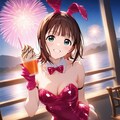 バニー衣装のはるるんと花火 2枚目