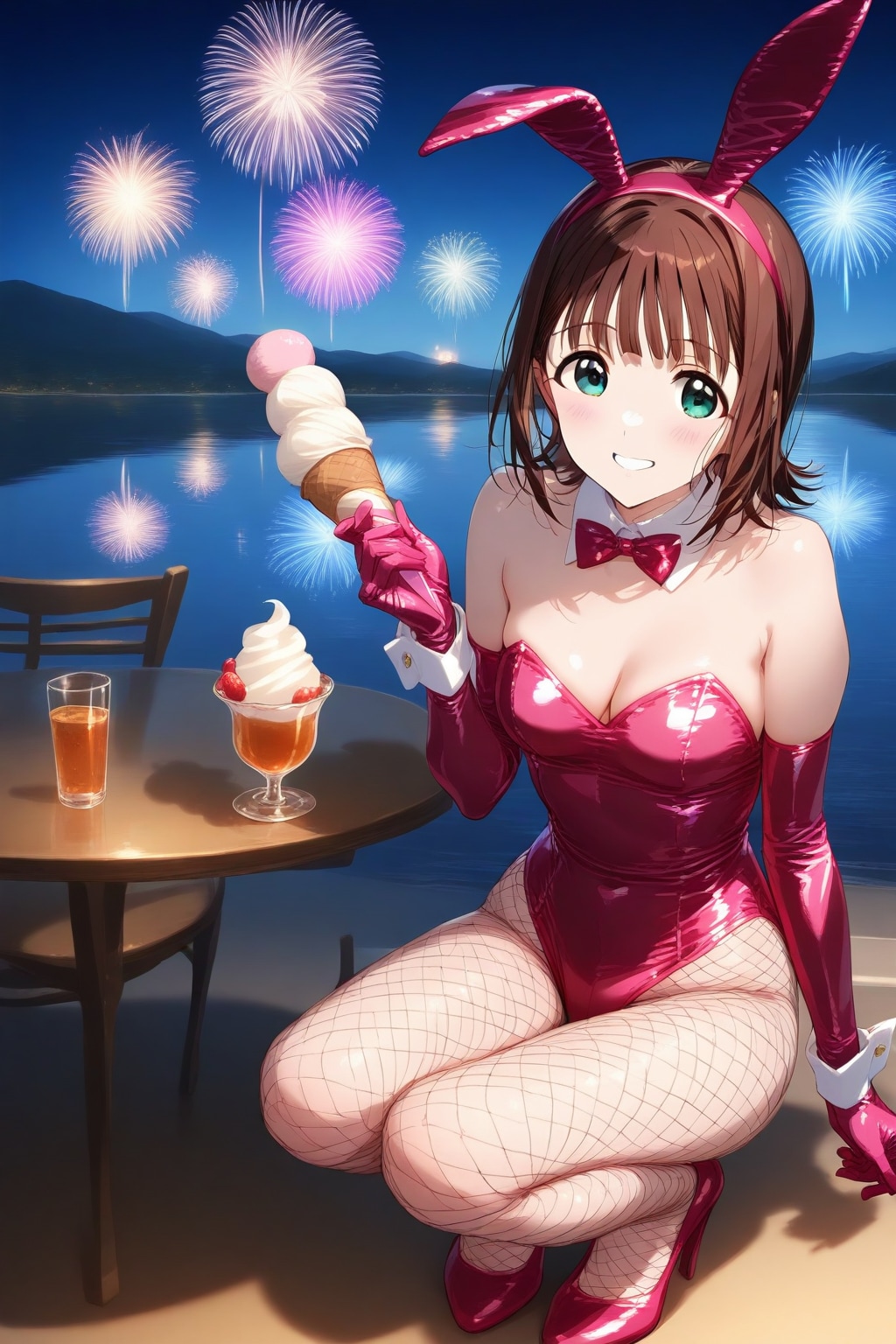 バニー衣装のはるるんと花火