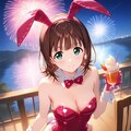 バニー衣装のはるるんと花火 3枚目