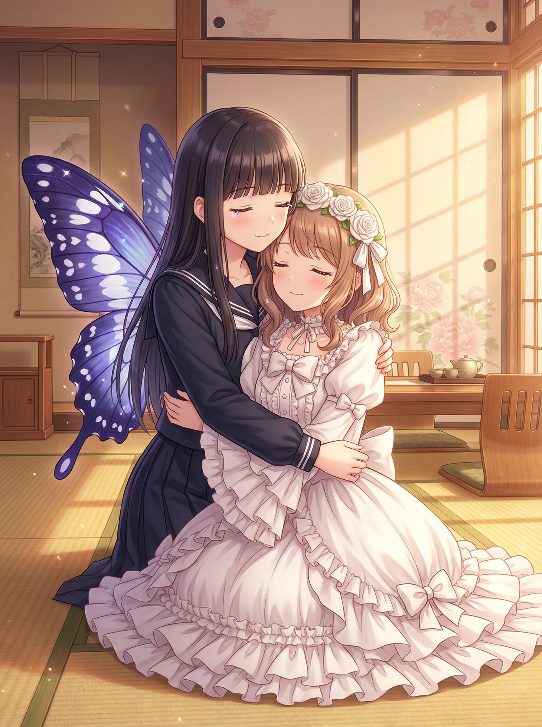 蝶翼に寄り添う花冠の蜜月 | の人気AIイラスト・グラビア